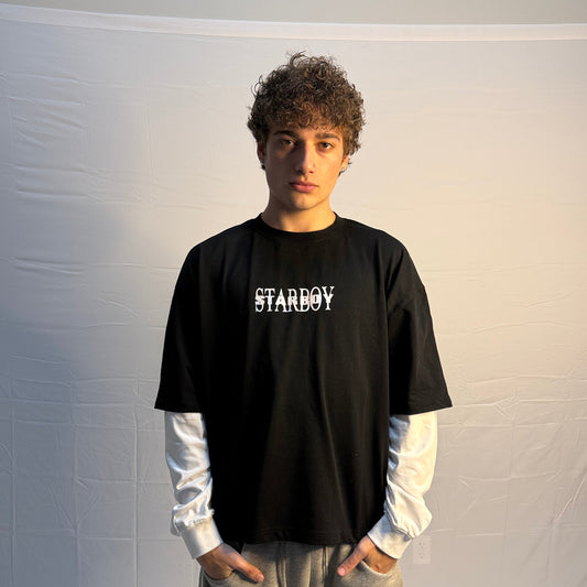 Layered Contrast Sleeve Cotton T-Shirt