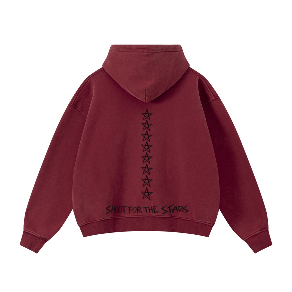 400GSM Unisex Vintage-Wash Boxy-Fit Zip-Up Hoodie Vintage Red