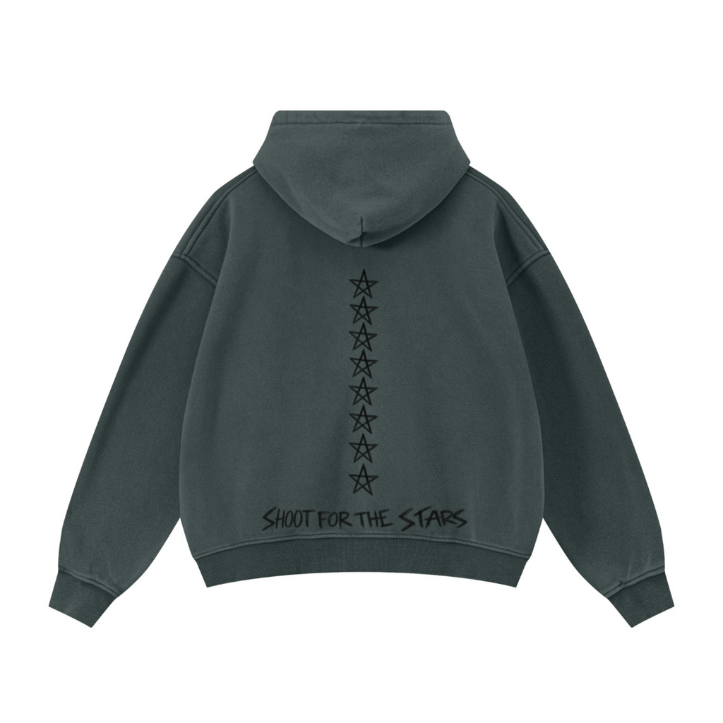 400GSM Unisex Vintage-Wash Boxy-Fit Zip-Up Hoodie Vintage Moss Green