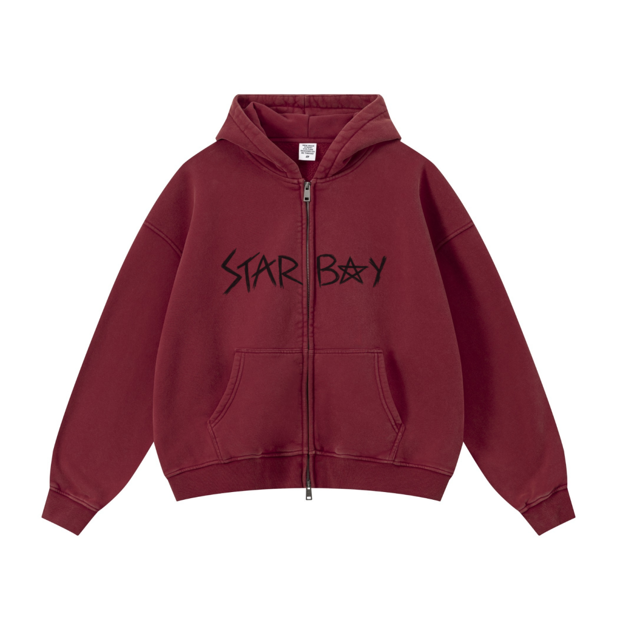 400GSM Unisex Vintage-Wash Boxy-Fit Zip-Up Hoodie Vintage Red