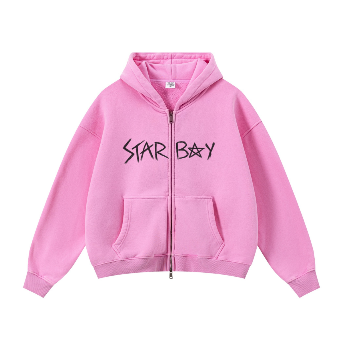 400GSM Unisex Vintage-Wash Boxy-Fit Zip-Up Hoodie Vintage Peach Pink