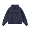 400GSM Unisex Vintage-Wash Boxy-Fit Zip-Up Hoodie Vintage Royal Blue
