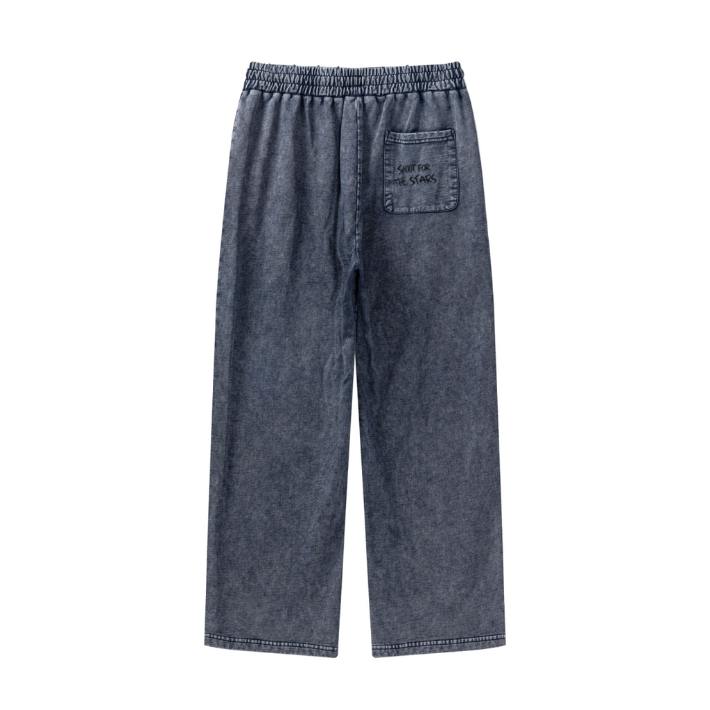 300GSM Unisex 100%Cotton Vintage Marled Loose Pants Royal Blue