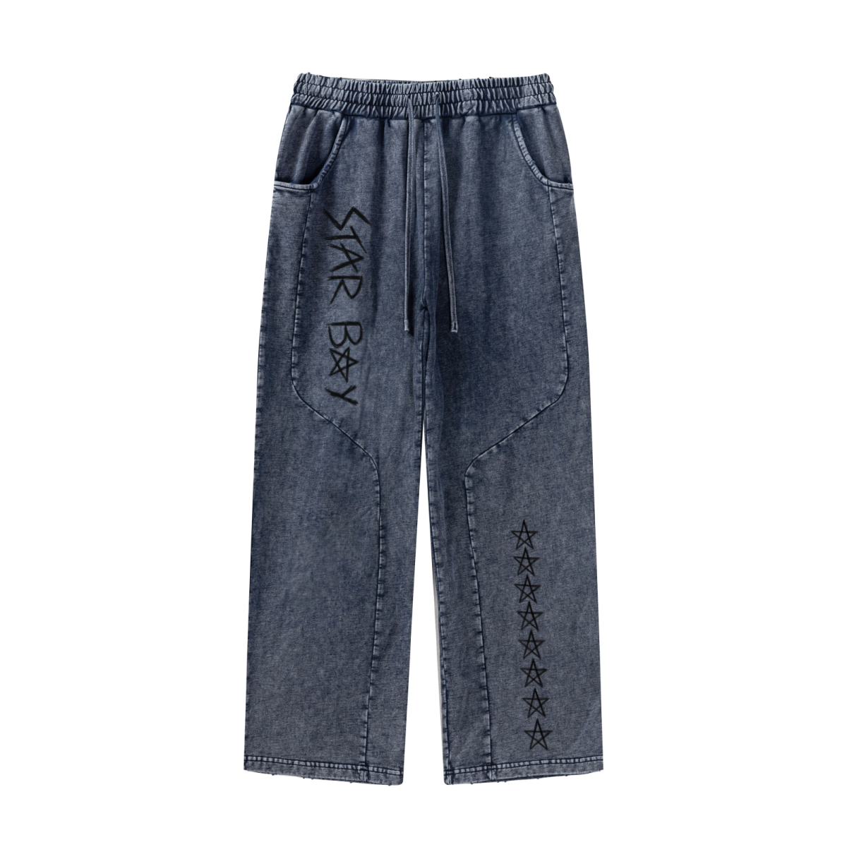 300GSM Unisex 100%Cotton Vintage Marled Loose Pants Royal Blue