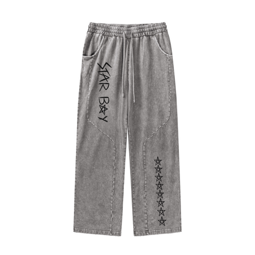 300GSM Unisex 100%Cotton Vintage Marled Loose Pants Medium Grey