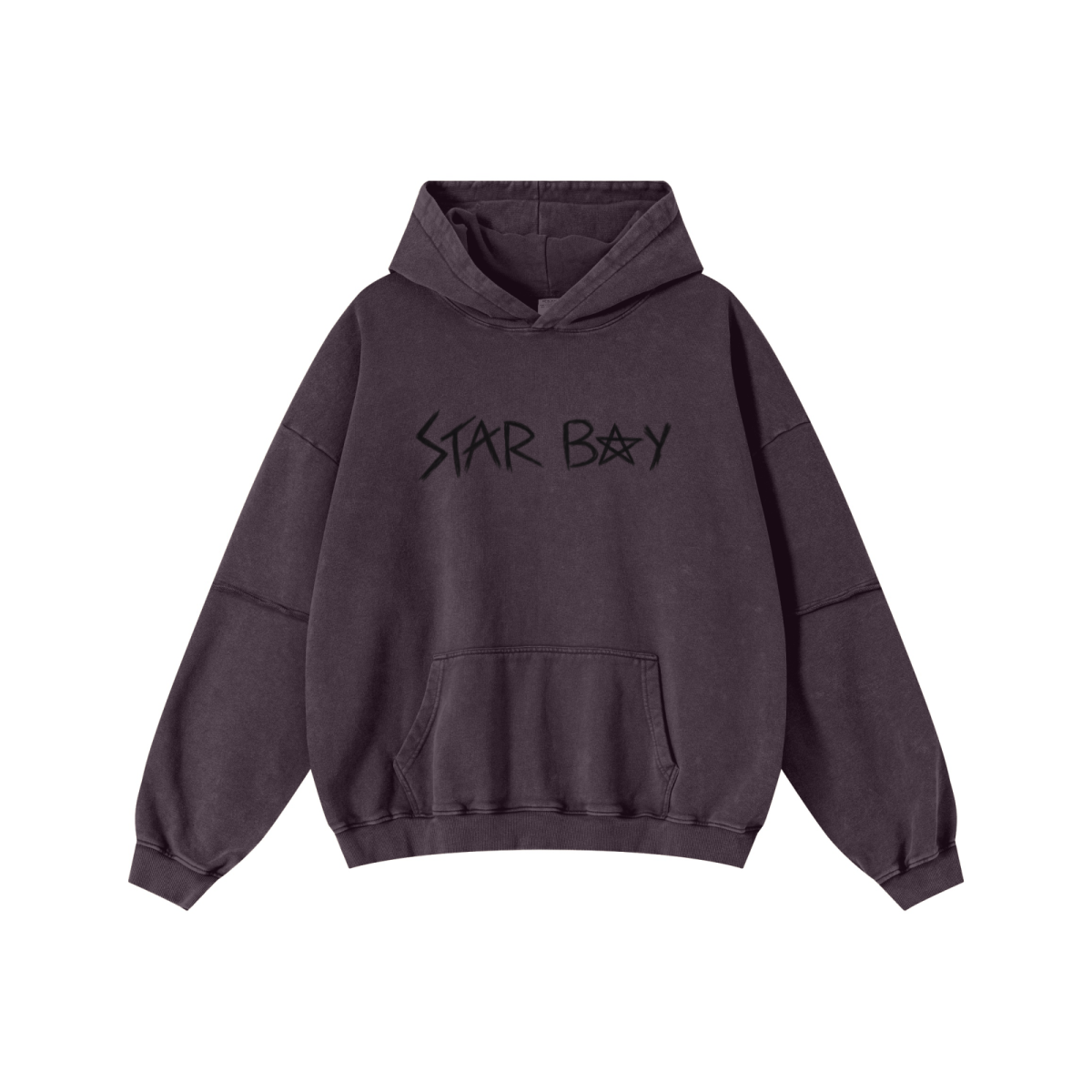 370GSM Men’s Faux-Two-Piece Distressed Snow-Wash French Terry Hoodie Purple