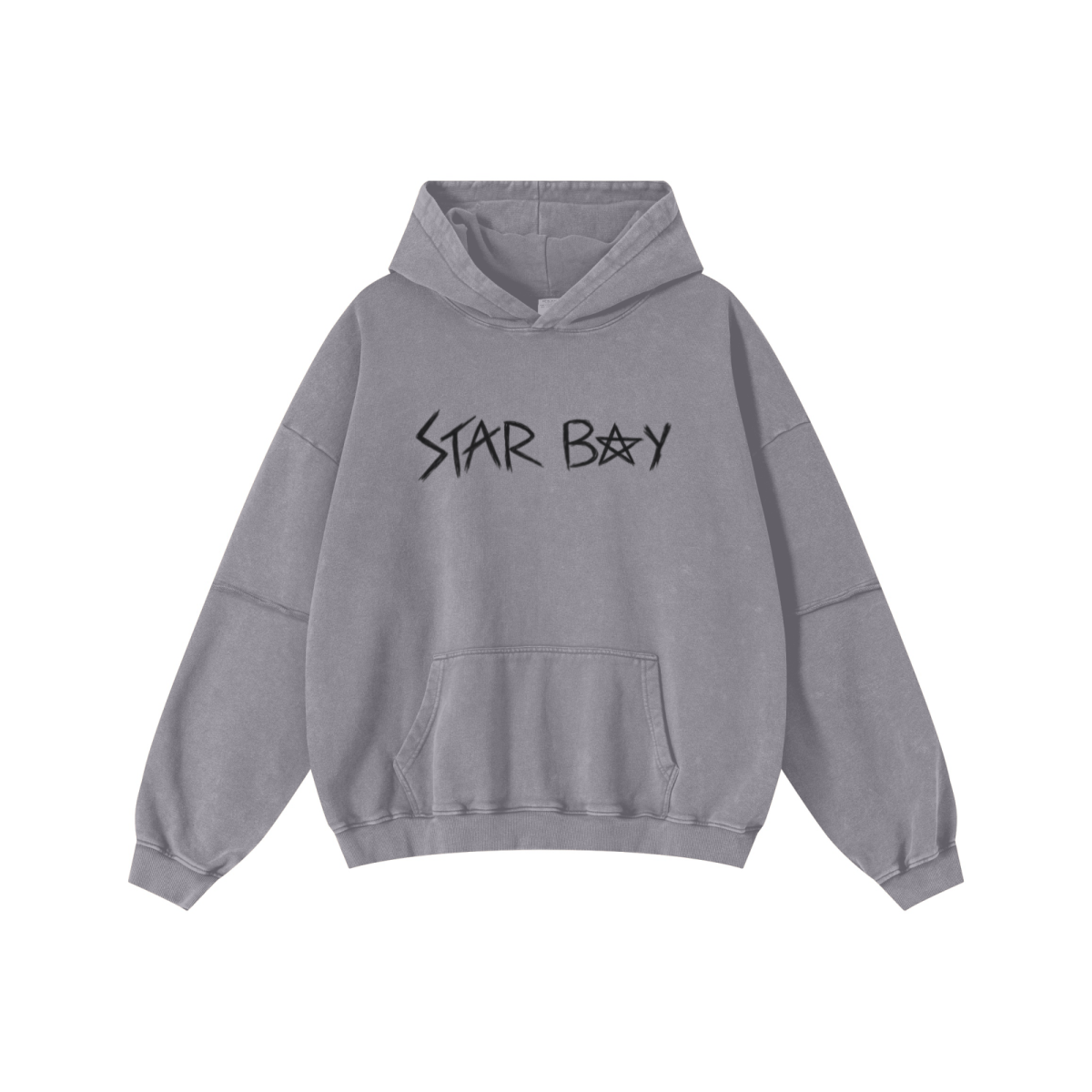 370GSM Men’s Faux-Two-Piece Distressed Snow-Wash French Terry Hoodie Medium Grey