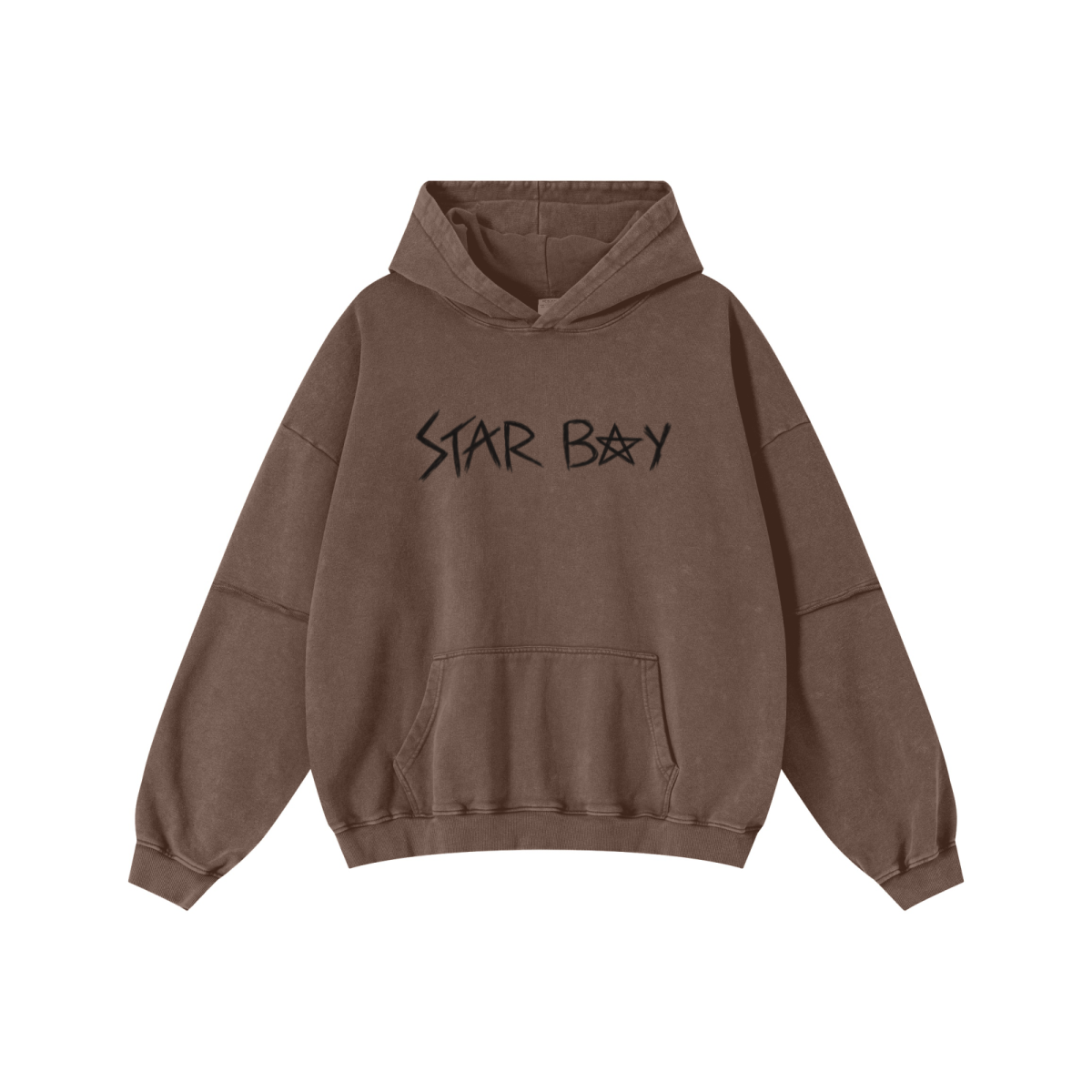 370GSM Men’s Faux-Two-Piece Distressed Snow-Wash French Terry Hoodie Brown