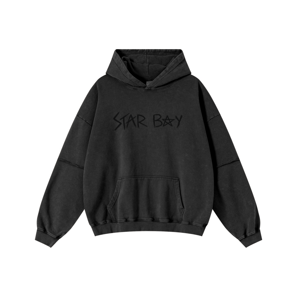 370GSM Men’s Faux-Two-Piece Distressed Snow-Wash French Terry Hoodie Snowflake Grey