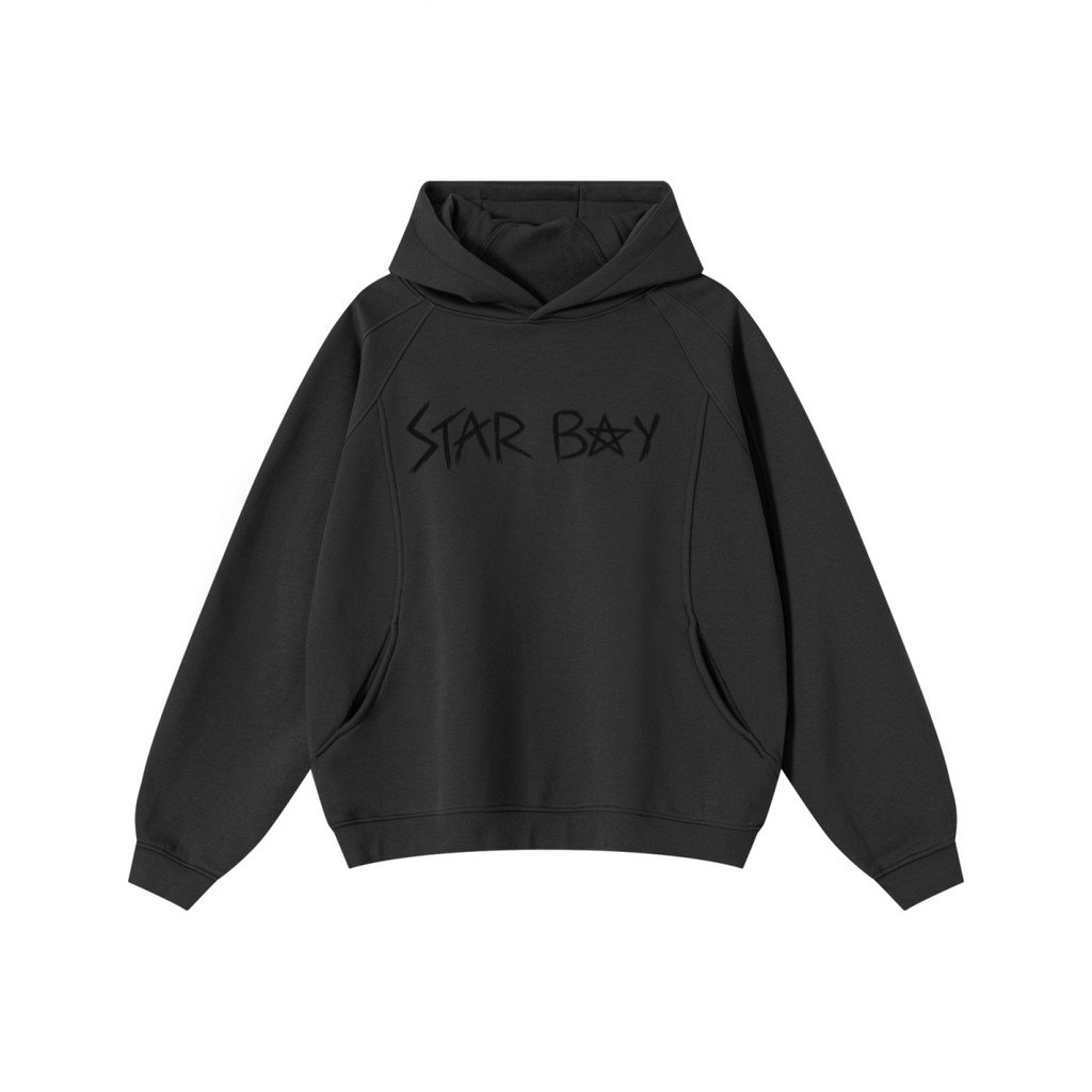 340GSM Men’s Trendy Fleece Structured Panel Hoodie Black