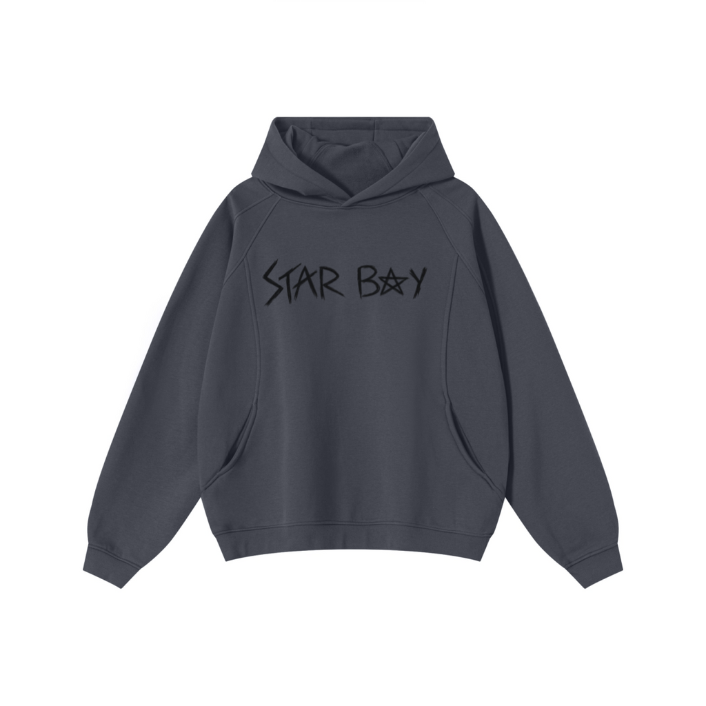 340GSM Men’s Trendy Fleece Structured Panel Hoodie Dark Grey