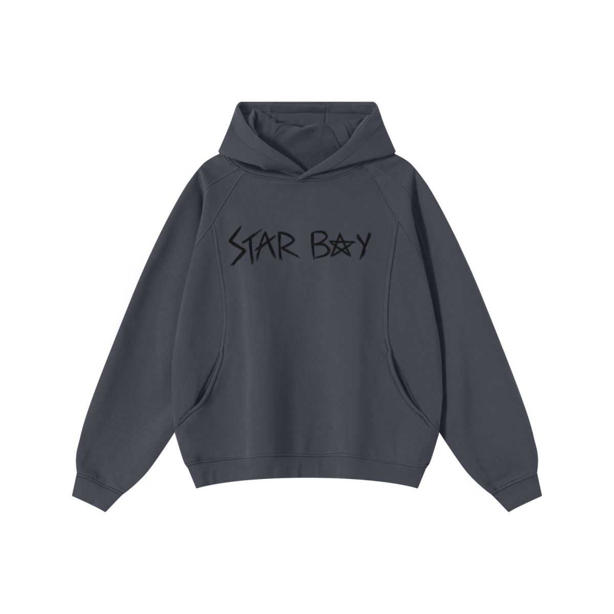 340GSM Men’s Trendy Fleece Structured Panel Hoodie Dark Grey