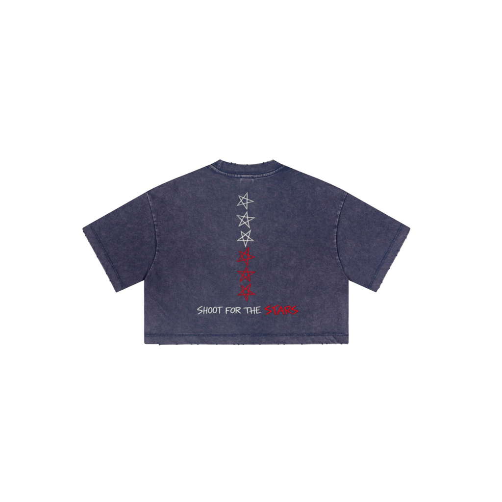 230GSM Women’s Cool-Touch Cropped High-Street Color Retro Snow-Wash T-shirt Royal Blue