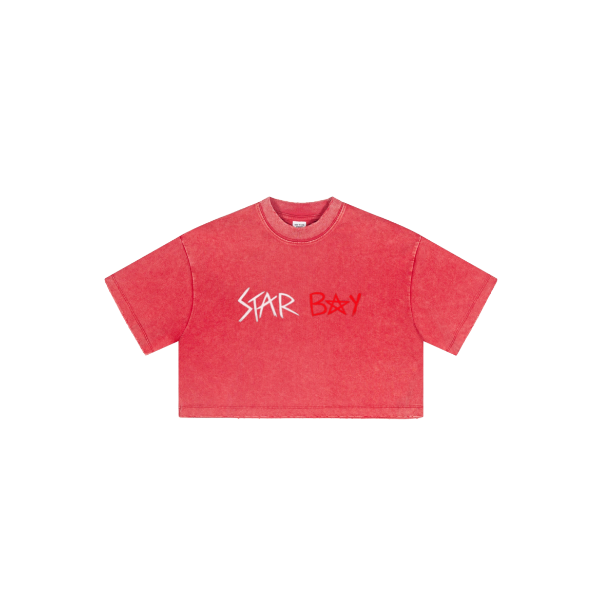 230GSM Women’s Cool-Touch Cropped High-Street Color Retro Snow-Wash T-shirt Red