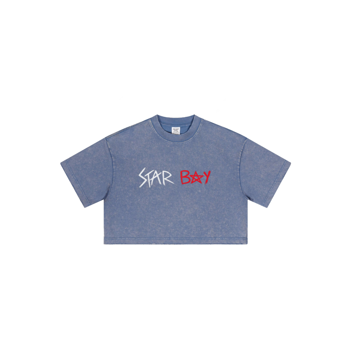 230GSM Women’s Cool-Touch Cropped High-Street Color Retro Snow-Wash T-shirt Washed Blue