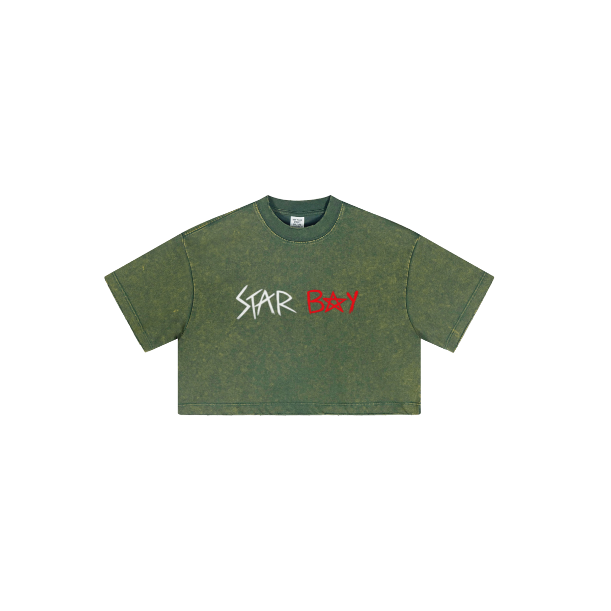 230GSM Women’s Cool-Touch Cropped High-Street Color Retro Snow-Wash T-shirt Dark Green